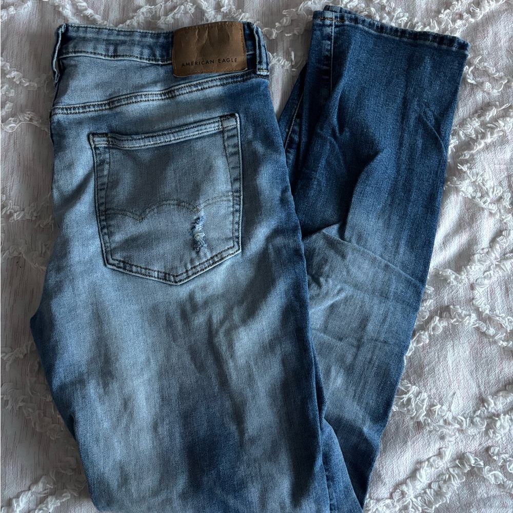 American Eagle Outfitters Men's Light and Dark Blue Slim Jeans